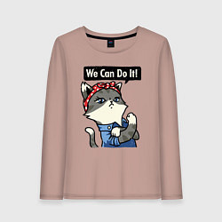 Лонгслив хлопковый женский We can do it - cat, цвет: пыльно-розовый