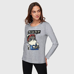 Лонгслив хлопковый женский We can do it - cat, цвет: меланж — фото 2