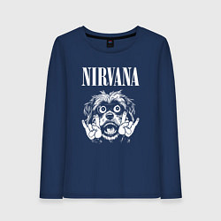 Лонгслив хлопковый женский Nirvana rock dog, цвет: тёмно-синий