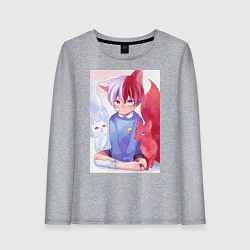 Лонгслив хлопковый женский Моя геройская академия Сёто Тодороки лисы, цвет: меланж