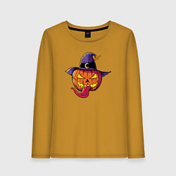 Лонгслив хлопковый женский Тыква с языком, цвет: горчичный