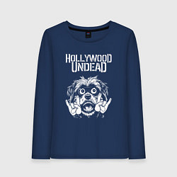 Лонгслив хлопковый женский Hollywood Undead rock dog, цвет: тёмно-синий