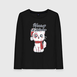 Лонгслив хлопковый женский Christmas Cat, цвет: черный