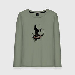Лонгслив хлопковый женский Логотип с пришельцем, цвет: авокадо