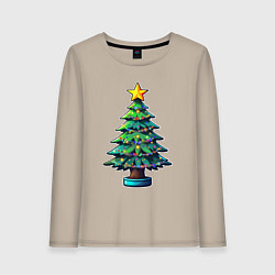 Лонгслив хлопковый женский Ёлочка, зажгись, цвет: миндальный