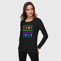 Лонгслив хлопковый женский Among Us - ornament ugly new year, цвет: черный — фото 2