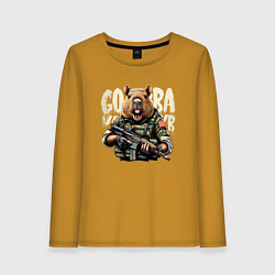 Лонгслив хлопковый женский Cool capybara - military style, цвет: горчичный