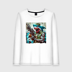 Лонгслив хлопковый женский Dude shark - special forces, цвет: белый