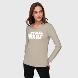 Лонгслив хлопковый женский Star wars logo, цвет: миндальный — фото 2