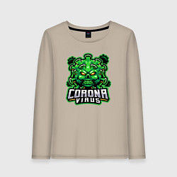 Лонгслив хлопковый женский Corona virus, цвет: миндальный