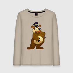 Лонгслив хлопковый женский Мишка-почтальон, цвет: миндальный
