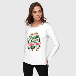 Лонгслив хлопковый женский Новогодняя атмосфера rockin around the christmas t, цвет: белый — фото 2