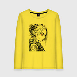 Лонгслив хлопковый женский Девушка с алыми глазами, цвет: желтый
