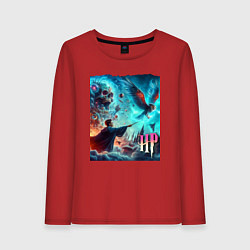 Лонгслив хлопковый женский Harry Potter and owl - ai art fantasy, цвет: красный