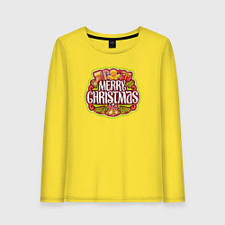Лонгслив хлопковый женский Merry christmas, цвет: желтый