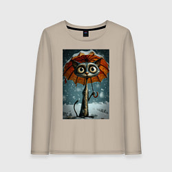 Лонгслив хлопковый женский Уличный кот под мокром снегом, цвет: миндальный