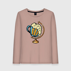 Лонгслив хлопковый женский Пивной глобус, цвет: пыльно-розовый