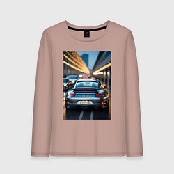 Лонгслив хлопковый женский Porsche 911 в городе, цвет: пыльно-розовый