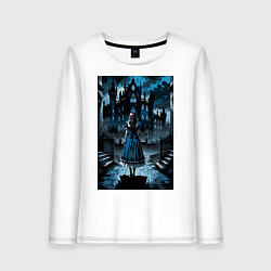 Лонгслив хлопковый женский Готичная Алиса в стране чудес, цвет: белый