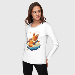 Лонгслив хлопковый женский Лисенок спит на облаке, цвет: белый — фото 2