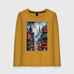 Лонгслив хлопковый женский Туманные улицы Лондона, цвет: горчичный