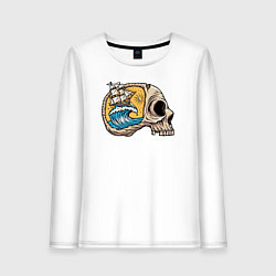 Лонгслив хлопковый женский Кораблик в черепке, цвет: белый