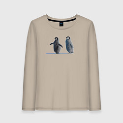 Лонгслив хлопковый женский Пингвины пара, цвет: миндальный