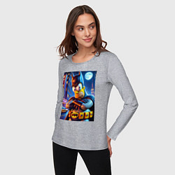 Лонгслив хлопковый женский Batsimpson - ai art collaboration, цвет: меланж — фото 2