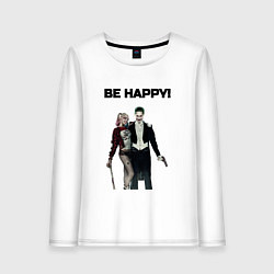 Лонгслив хлопковый женский Be happy, цвет: белый