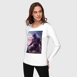 Лонгслив хлопковый женский Годзилла - король монстров, цвет: белый — фото 2