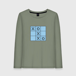 Лонгслив хлопковый женский Игра крестики-нолики, цвет: авокадо