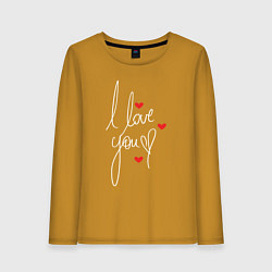 Лонгслив хлопковый женский I love you - hearts, цвет: горчичный