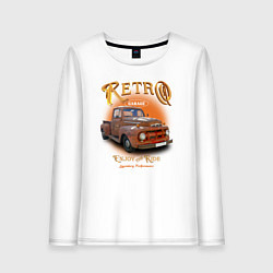 Лонгслив хлопковый женский Ретро гараж и автомобиль Ford F, цвет: белый