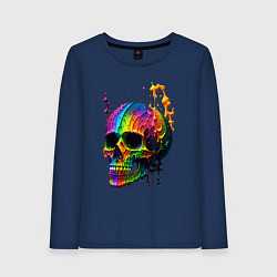 Лонгслив хлопковый женский Череп в краске, цвет: тёмно-синий