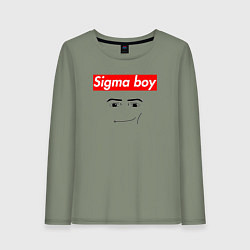 Лонгслив хлопковый женский Sigma boy roblox face - gaming meme collab, цвет: авокадо