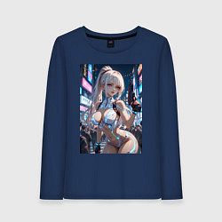 Женский лонгслив Девушка с пистолетом с киберимплантами