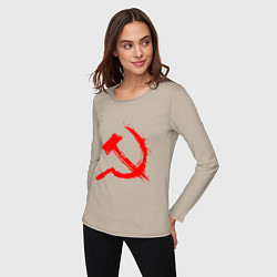 Лонгслив хлопковый женский Sickle and hammer red paint, цвет: миндальный — фото 2