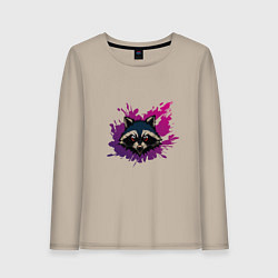Лонгслив хлопковый женский Крутой енотик, цвет: миндальный
