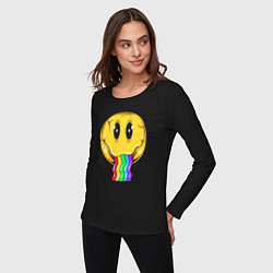 Лонгслив хлопковый женский Rainbow smile, цвет: черный — фото 2