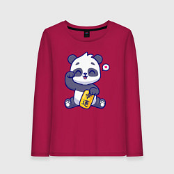 Лонгслив хлопковый женский Cute panda, цвет: маджента