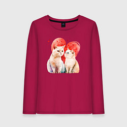 Лонгслив хлопковый женский Любовь кошачья, цвет: маджента