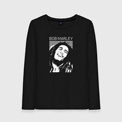 Лонгслив хлопковый женский Bob Marley abstract portrait, цвет: черный