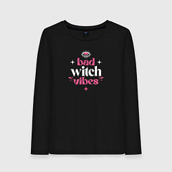 Лонгслив хлопковый женский Bad witch vibes magic, цвет: черный