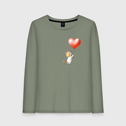 Лонгслив хлопковый женский Котик с шариком сердцем, цвет: авокадо