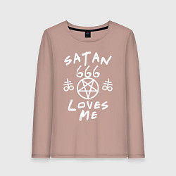 Лонгслив хлопковый женский Satan 666 loves me, цвет: пыльно-розовый
