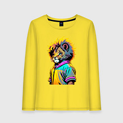 Лонгслив хлопковый женский Прикольный львёнок - поп-арт, цвет: желтый