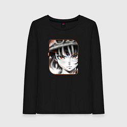 Лонгслив хлопковый женский Оранжевоглазая девушка, цвет: черный