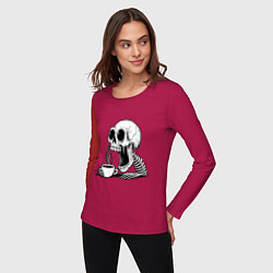 Лонгслив хлопковый женский Skeleton with coffee, цвет: маджента — фото 2
