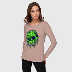 Лонгслив хлопковый женский Green skull, цвет: пыльно-розовый — фото 2