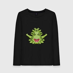 Лонгслив хлопковый женский Cartoon monster with spikes green, цвет: черный